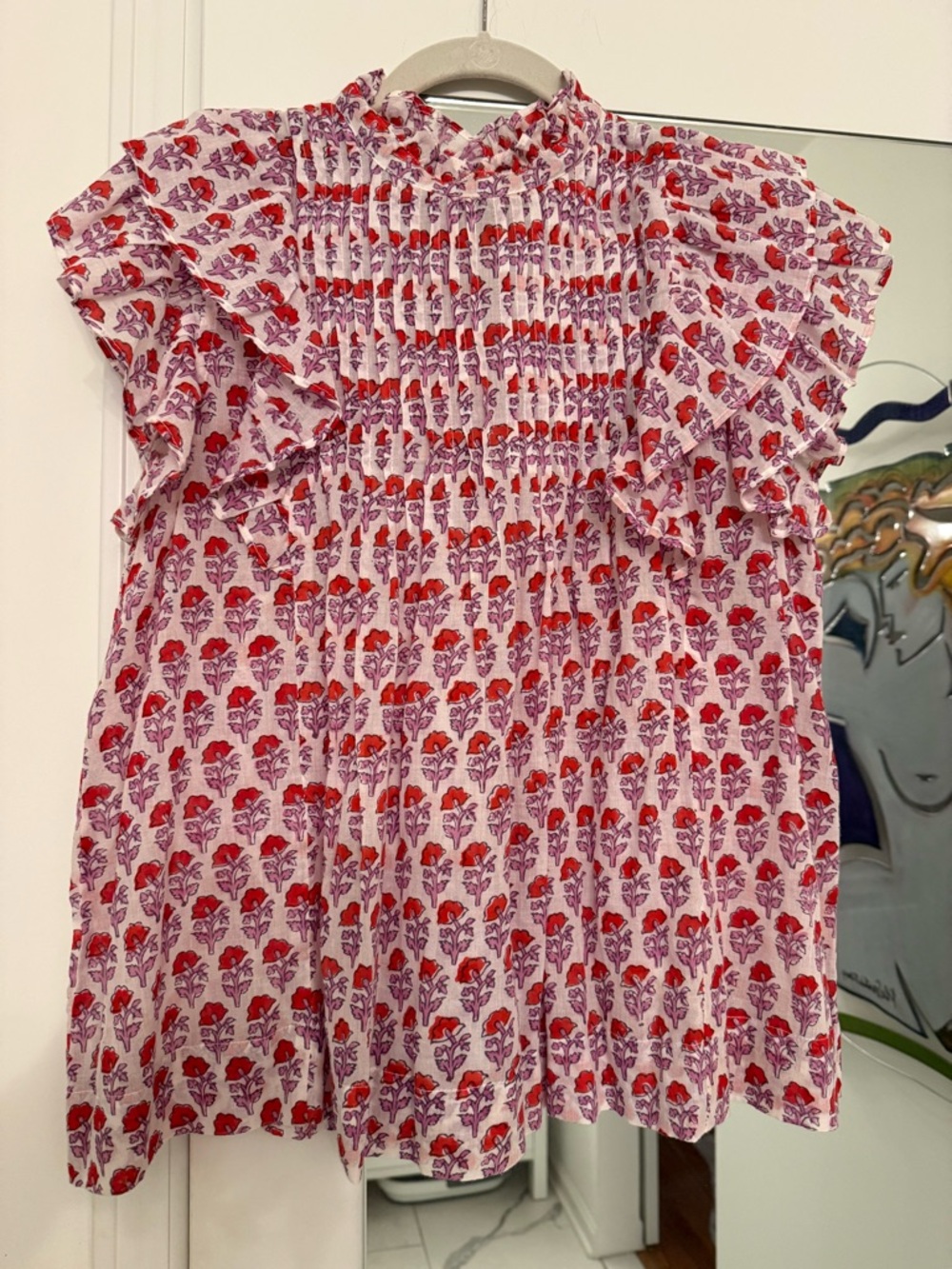Oliphant Pink Floral Ruffle Sleeve Blouse